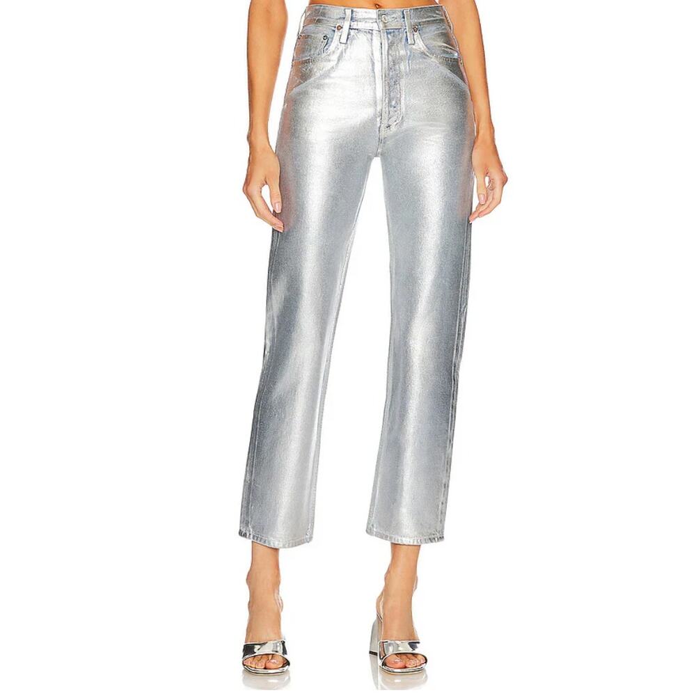 Agolde 90's Pinch Waist Coated Jeans Tin Foil size 28